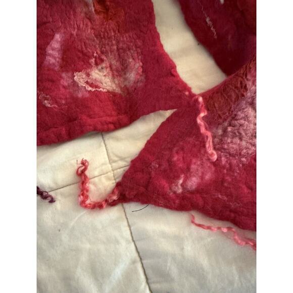NEW Artisan Hand Felted Scarf Handmade Red Pink Merino Wool Silk Art 6x56” - Picture 2 of 5